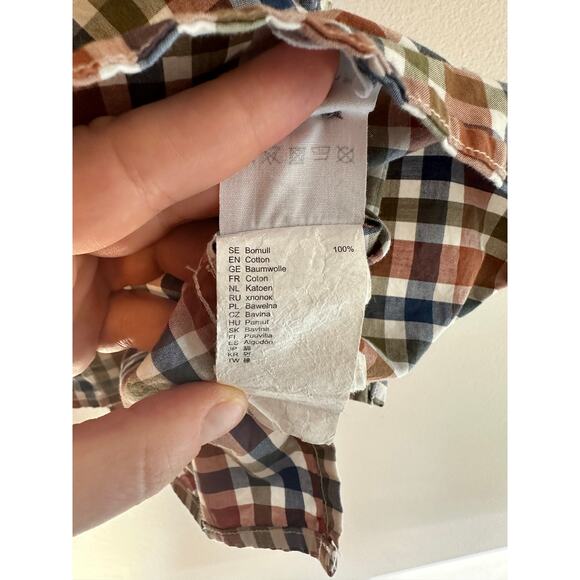 Fjallraven 100% Cotton Men’s Ovik Shirt Checkered Green Orange Gorpcore Large - Picture 7 of 7